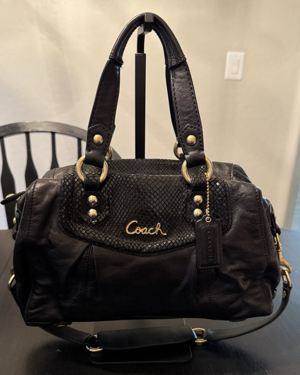Coach Ashley Leather Satchel With Python Embossed Accents
